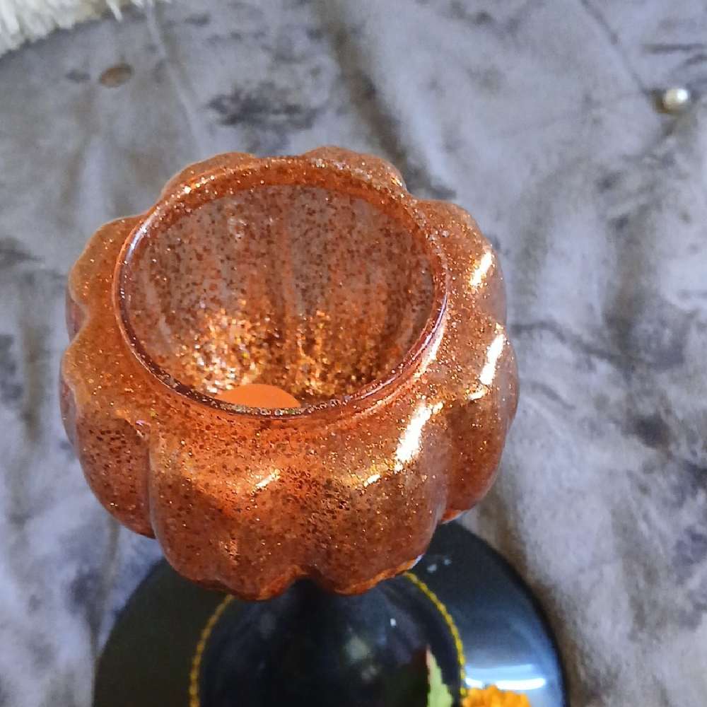 Glittery Orange Candle Holder